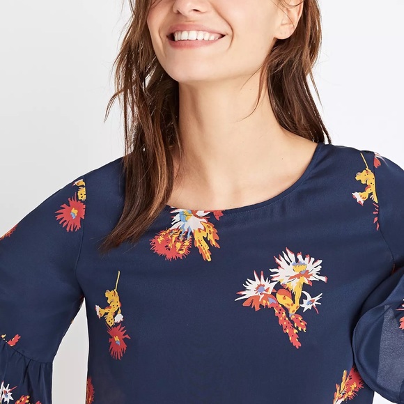 Madewell Silk Ruffle-Sleeve Top in Cactus Flower - Picture 3 of 7